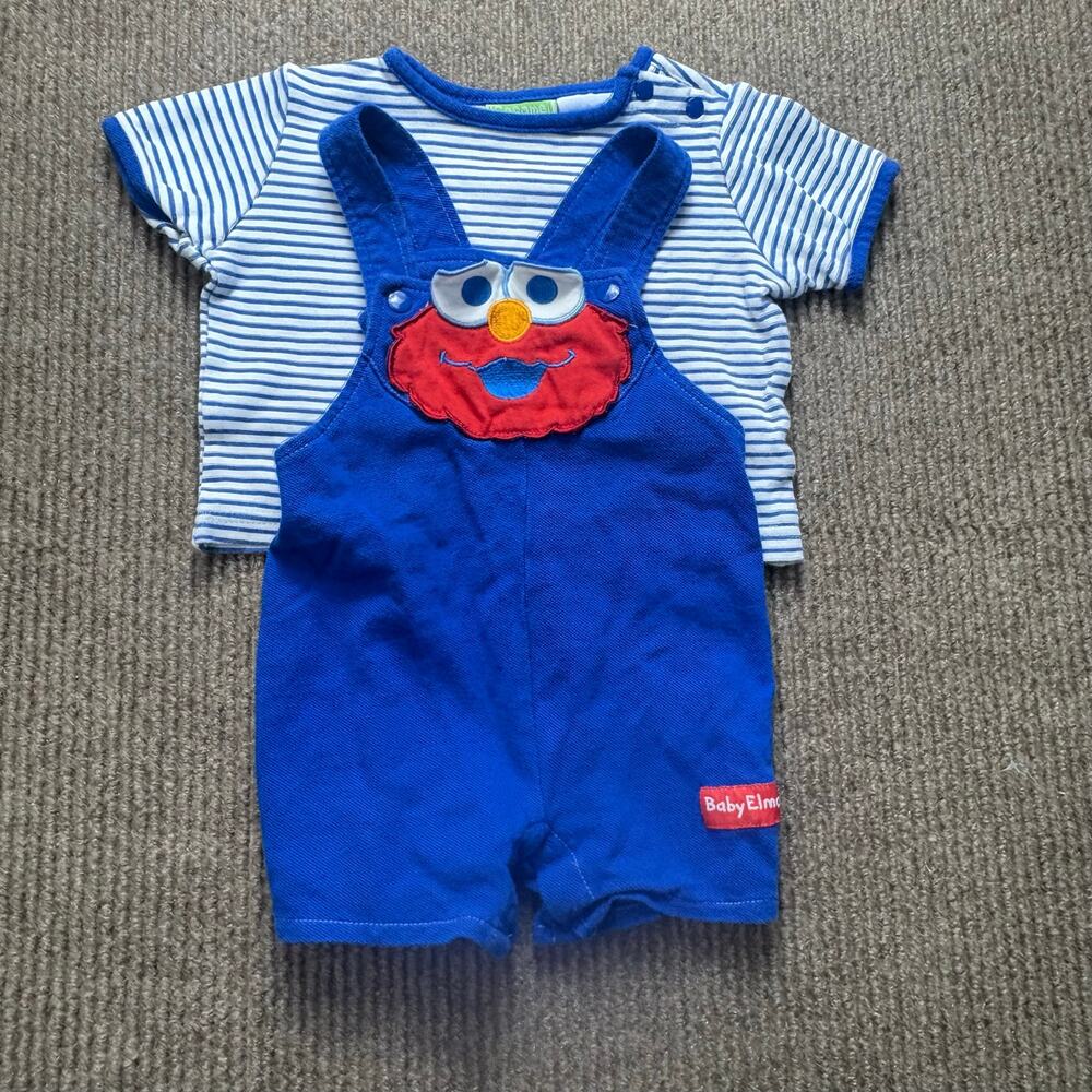 Vintage Sesame Street Elmo Overall Shorts and Tshirt Set 6/9 months baby